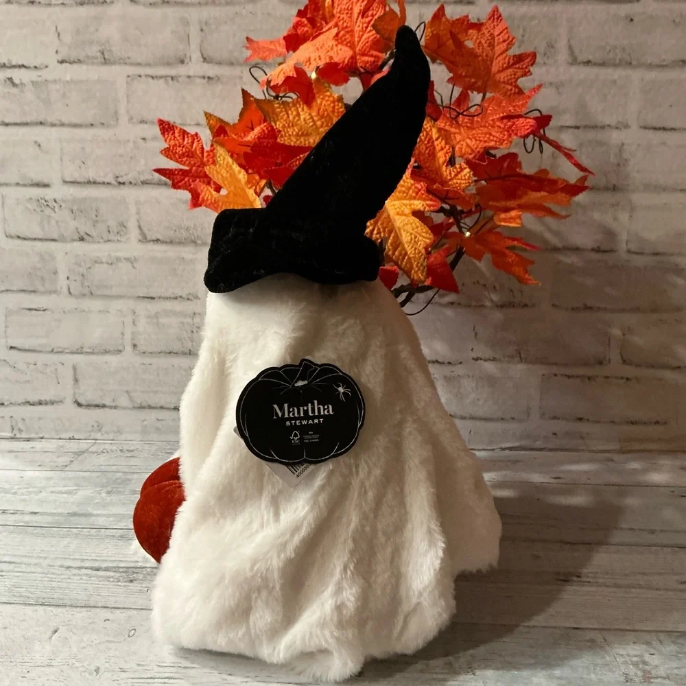 MARTHA STEWART 14in Fabric Ghost With Pumpkin